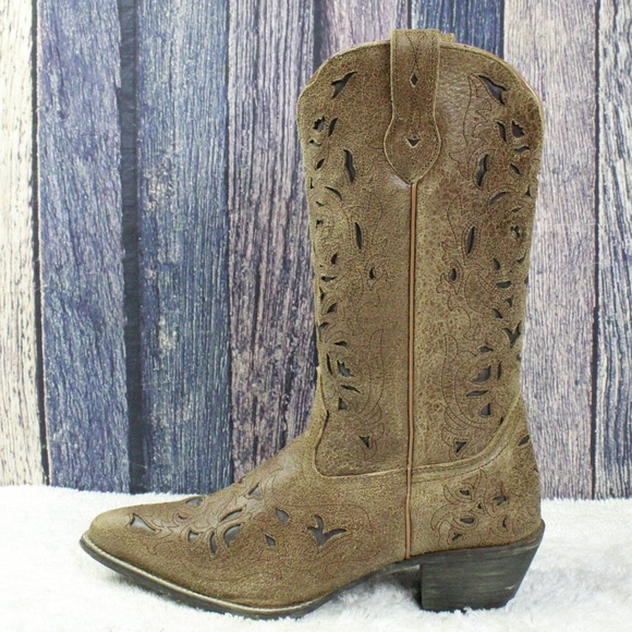 Laredo Shoes - Laredo Brown Cutout Western Style Heeled Boots 8.5
